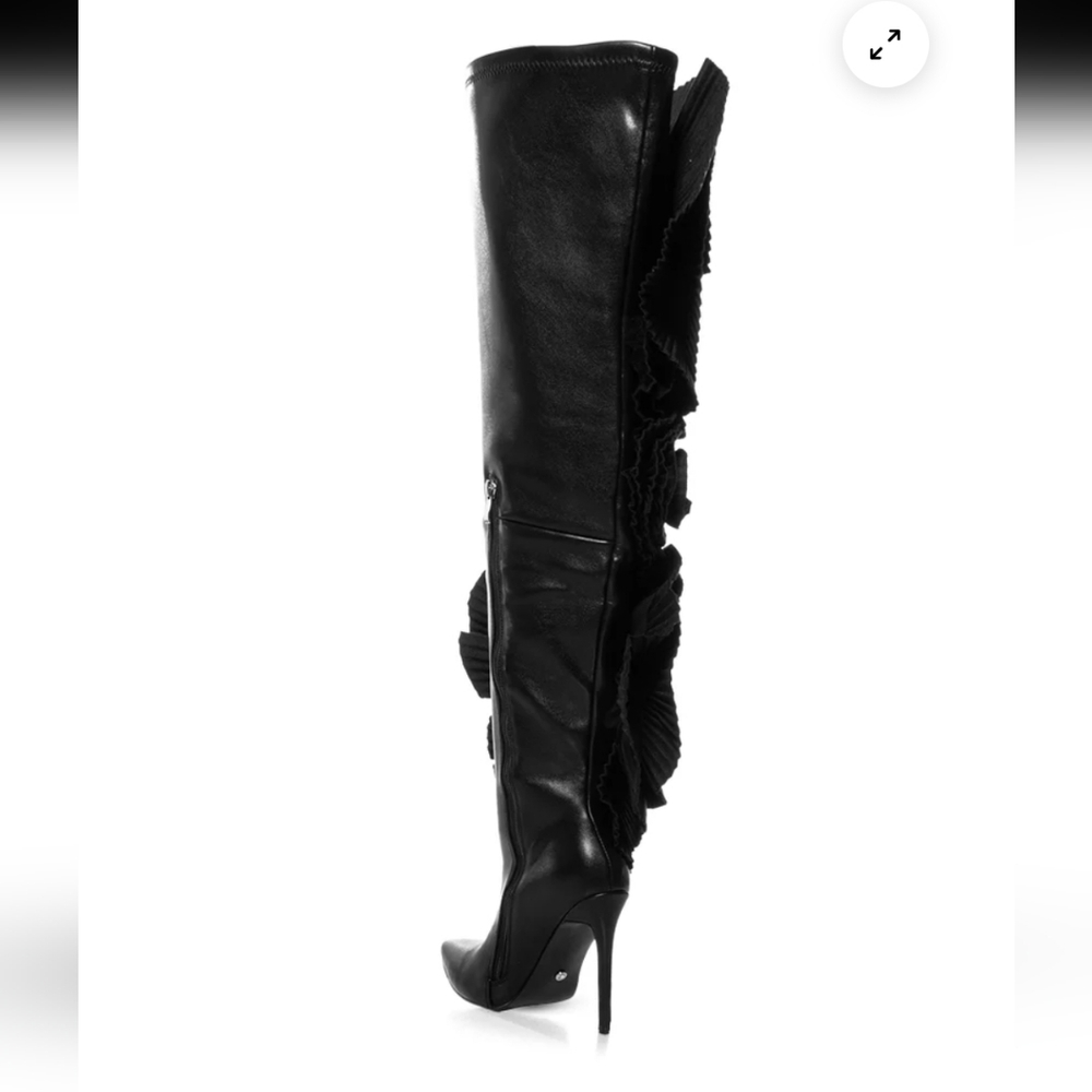 Azalea Wang Chic Black Over-the-Knee Boots with Floral Detail - Picture 2 of 10